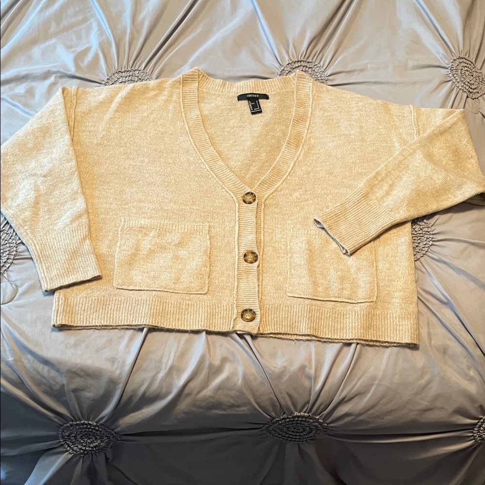 Forever 21 Beige Button-Up Cardigan